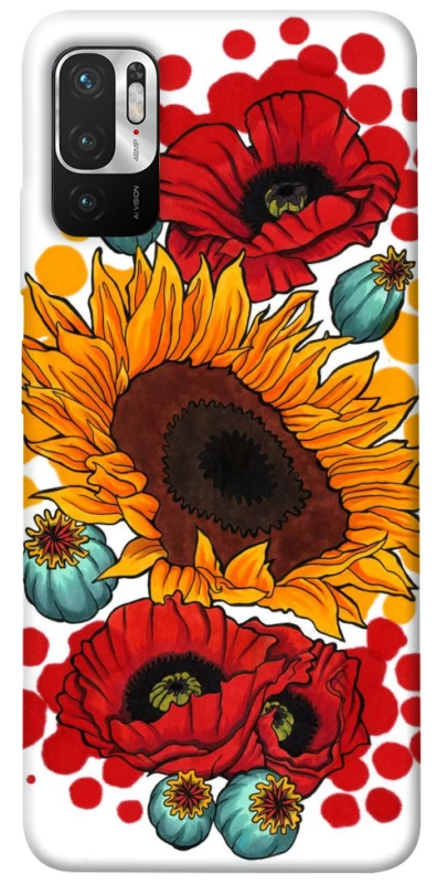 Чехол на Xiaomi Redmi Note 10 5G Подсолнечники и маки фото 1 из 1