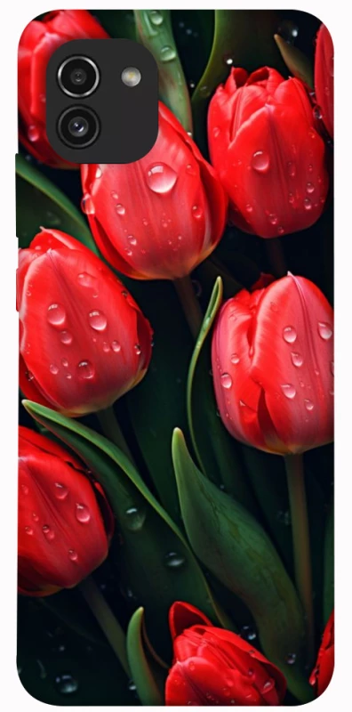 Чохол на Samsung Galaxy A03 Червоні тюльпани фото 1 з 1