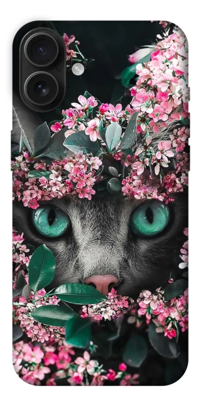 Чехол на Apple iPhone 16 Plus Кот в цветах фото 1 из 1
