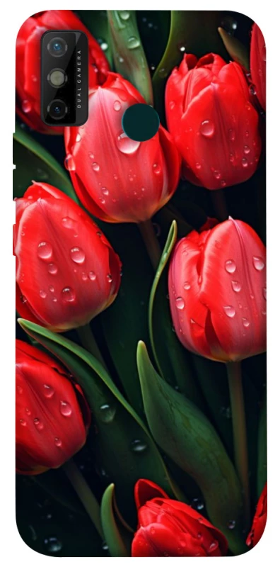 Чохол на TECNO Spark 6 Go Червоні тюльпани фото 1 з 1