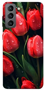 Чохол на Samsung Galaxy S21 FE Червоні тюльпани фото 1 Чохол на Samsung Galaxy S21 FE Червоні тюльпани фото 1 з 1