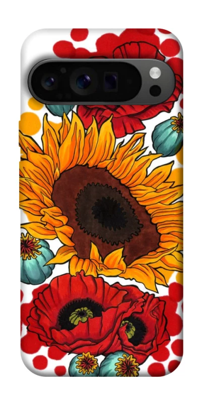 Чехол на Google Pixel 9 Pro Подсолнечники и маки фото 1 из 1