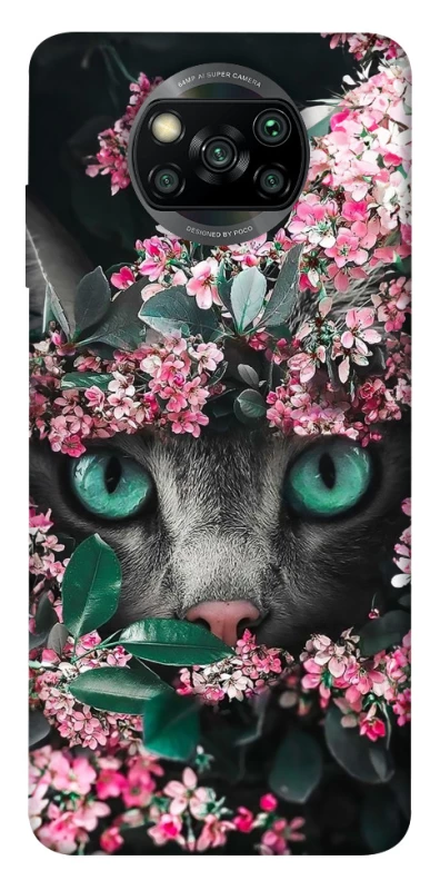 Чехол на Xiaomi Poco X3 NFC / Poco X3 Pro Кот в цветах фото 1 из 1