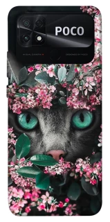 Чохол на Xiaomi Poco C40 Кіт в квітах фото 1 з 1
