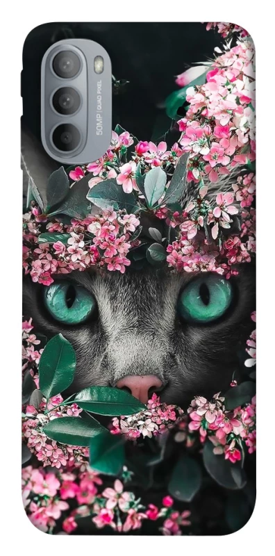 Чохол на Motorola Moto G31 Кіт в квітах фото 1 з 1