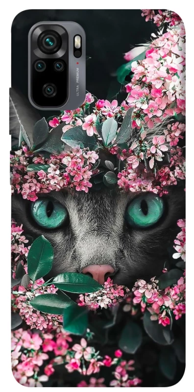 Чехол на Xiaomi Redmi Note 10 / Note 10s Кот в цветах фото 1 из 1