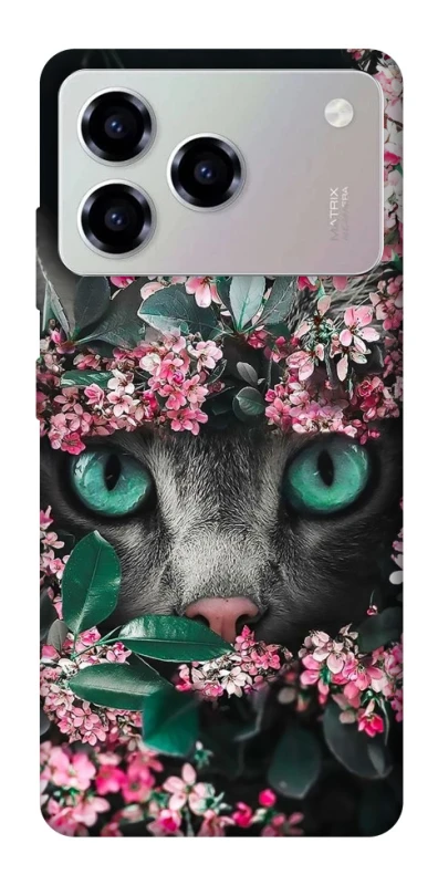 Чохол на ZTE Blade A76 Кіт в квітах фото 1 з 1