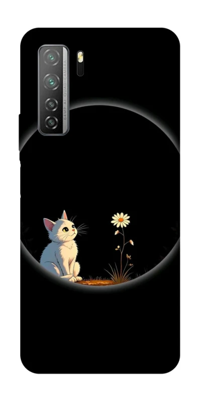 Чохол на Huawei Nova 7 SE Cat and flower фото 1 з 1