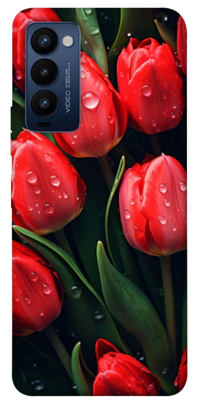 Чехол на TECNO Camon 18 Красные тюльпаны фото 1 из 1