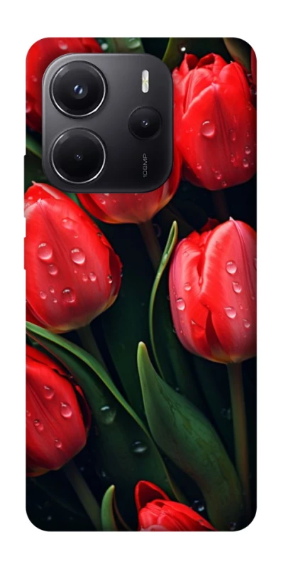 Чехол на Xiaomi Redmi Note 14 5G Красные тюльпаны фото 1 из 1