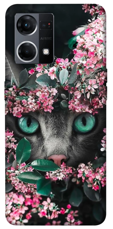 Чехол на Oppo Reno 7 4G Кот в цветах фото 1 из 1