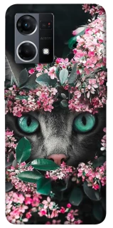 Чехол на Oppo Reno 7 4G Кот в цветах фото 1 из 1