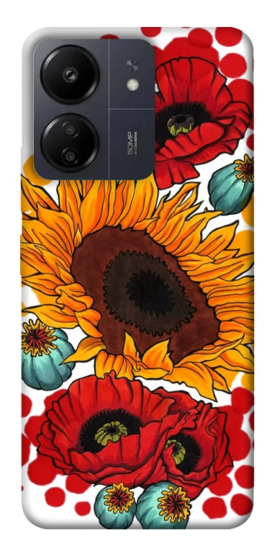 Чохол на Xiaomi Poco C65 Соняшники та маки фото 1 з 1