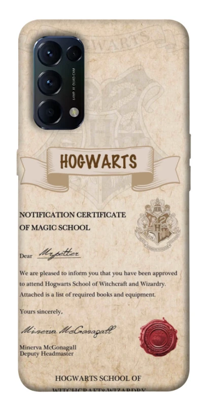 Чехол на Oppo Reno 5 4G The Hogwarts acceptance letter фото 1 из 1