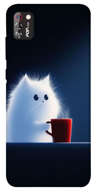 Чехол на TECNO POP 4 Pro Чехол кот с кофе фото 1 из 1