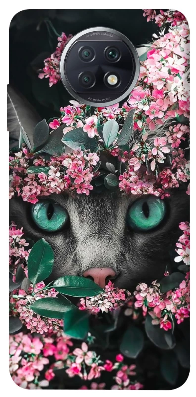 Чехол на Xiaomi Redmi Note 9 5G / Note 9T Кот в цветах фото 1 из 1