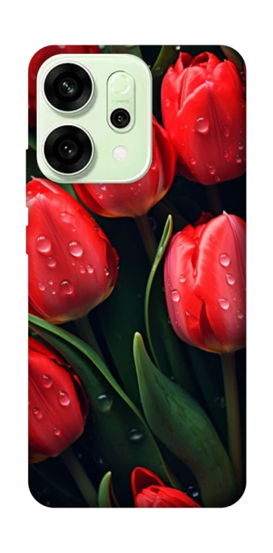 Чехол на Oppo Reno 14 Красные тюльпаны фото 1 из 1