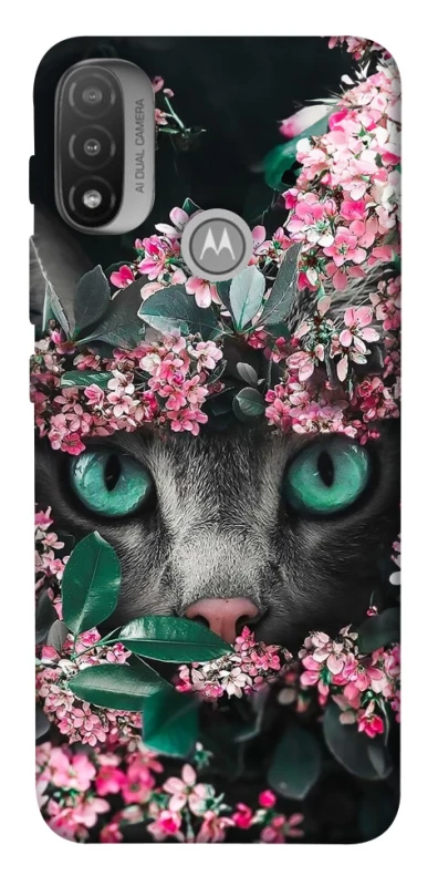 Чохол на Motorola Moto E20 Кіт в квітах фото 1 з 1