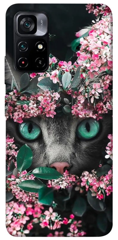 Чехол на Xiaomi Poco M4 Pro 5G Кот в цветах фото 1 из 1