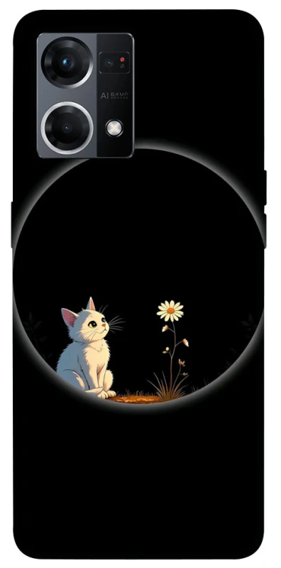 Чехол на Oppo Reno 7 4G Cat and flower фото 1 из 1