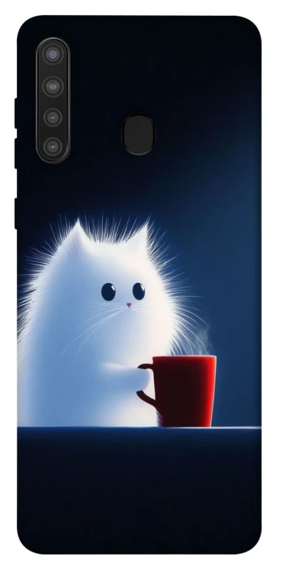 Чехол на Samsung Galaxy A21 Чехол кот с кофе фото 1 из 1