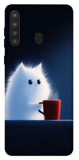 Чехол на Samsung Galaxy A21 Чехол кот с кофе фото 1 из 1