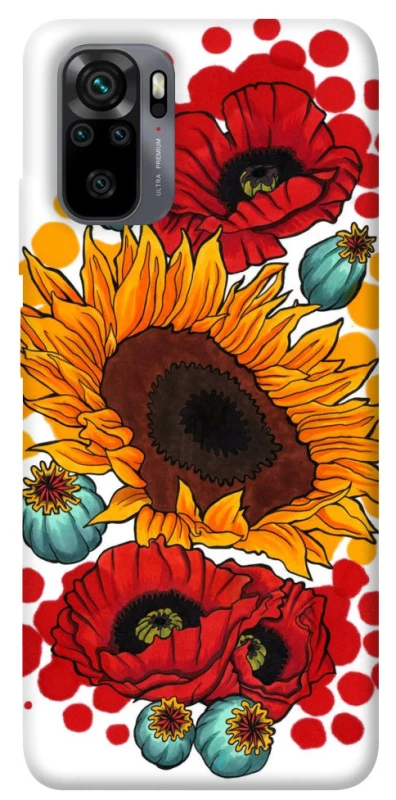 Чехол на Xiaomi Redmi Note 10 / Note 10s Подсолнечники и маки фото 1 из 1