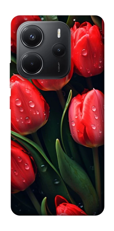 Чехол на Xiaomi Redmi Note 14 4G (Int. version) Красные тюльпаны фото 1 из 1