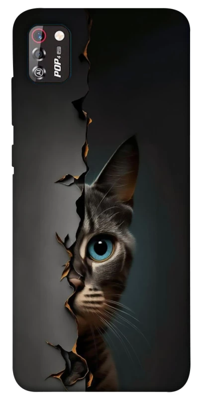 Чохол на TECNO POP 4 Pro Кіт-підглядач v2 фото 1 з 1