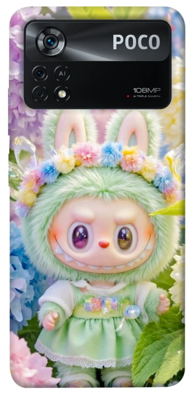 Чохол на Xiaomi Poco X4 Pro 5G Labubu & Flowers ver.2 фото 1 з 1