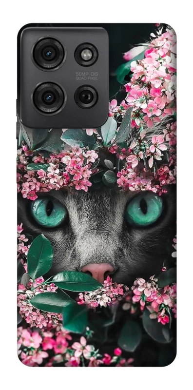 Чехол на Motorola Moto G75 Кот в цветах фото 1 из 1