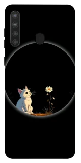 Чехол на Samsung Galaxy A21 Cat and flower фото 1 из 1