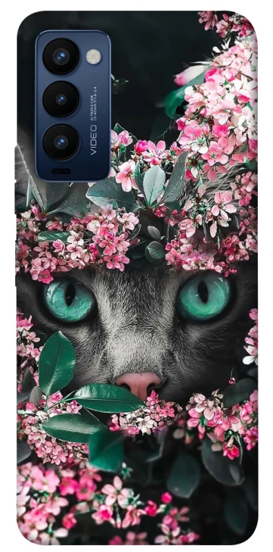 Чехол на TECNO Camon 18 Кот в цветах фото 1 из 1