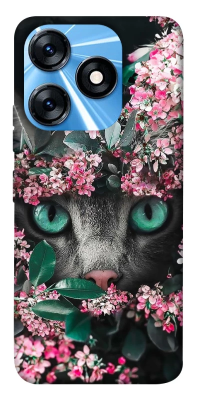 Чехол на TECNO Spark 10 Кот в цветах фото 1 из 1