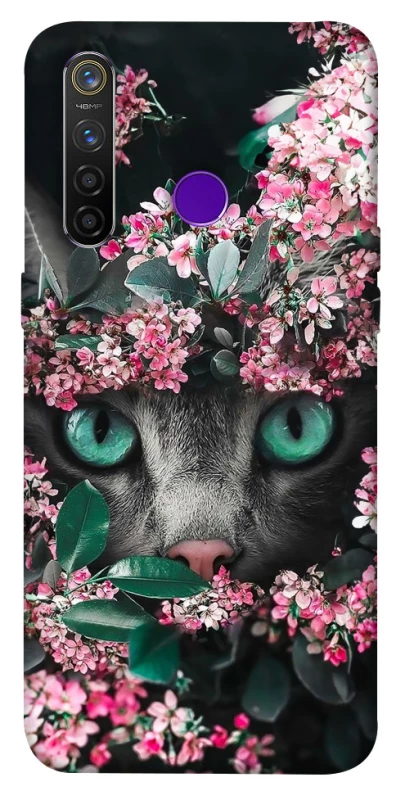 Чохол на Realme 5 Pro Кіт в квітах фото 1 з 1
