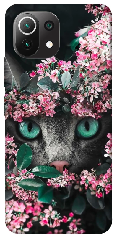 Чохол на Xiaomi Mi 11 Lite Кіт в квітах фото 1 з 1
