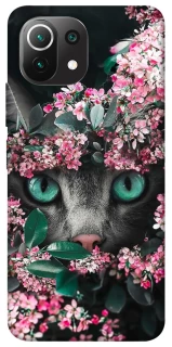Чехол на Xiaomi Mi 11 Lite Кот в цветах фото 1 из 1