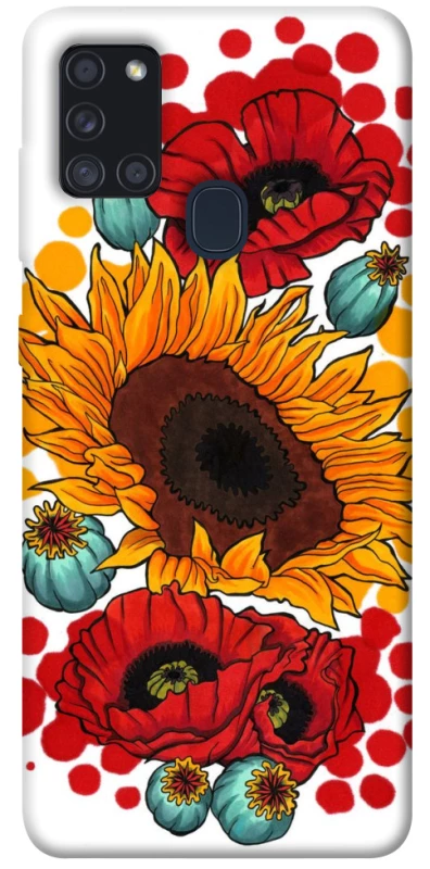 Чехол на Samsung Galaxy A21s Подсолнечники и маки фото 1 из 1