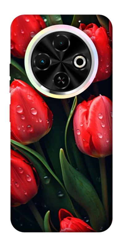 Чехол на TECNO Spark 30C Красные тюльпаны фото 1 из 1