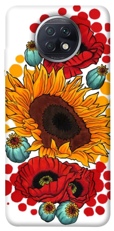 Чехол на Xiaomi Redmi Note 9 5G / Note 9T Подсолнечники и маки фото 1 из 1