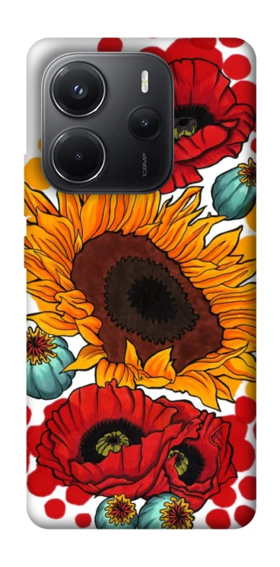 Чехол на Xiaomi Redmi Note 14 4G (Int. version) Подсолнечники и маки фото 1 из 1
