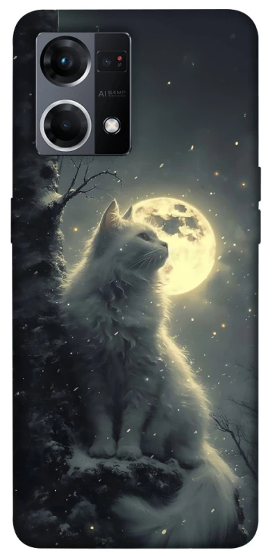 Чохол на Oppo Reno 7 4G Кіт під місяцем фото 1 з 1