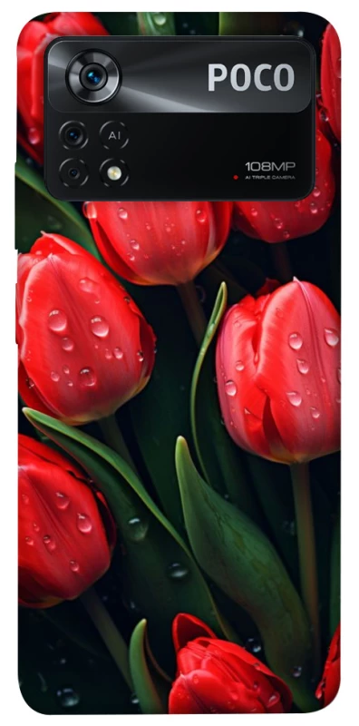 Чохол на Xiaomi Poco X4 Pro 5G Червоні тюльпани фото 1 з 1