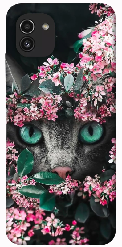 Чохол на Samsung Galaxy A03 Кіт в квітах фото 1 з 1