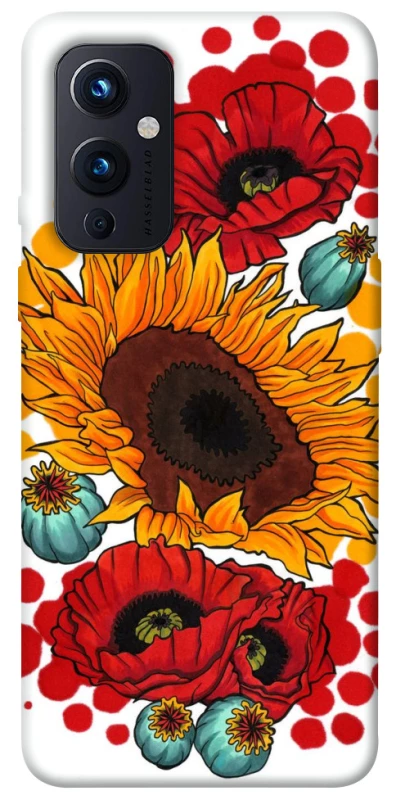 Чехол на OnePlus 9 Подсолнечники и маки фото 1 из 1