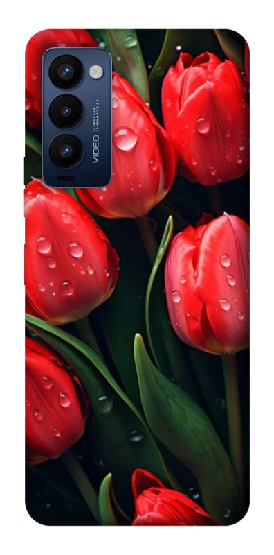 Чехол на TECNO Camon 18 Pro Красные тюльпаны фото 1 из 1