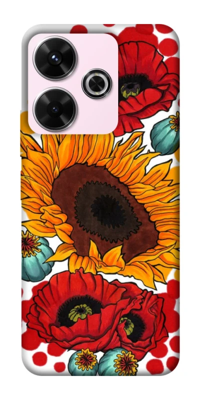Чохол на Xiaomi Poco M6 4G Соняшники та маки фото 1 з 1