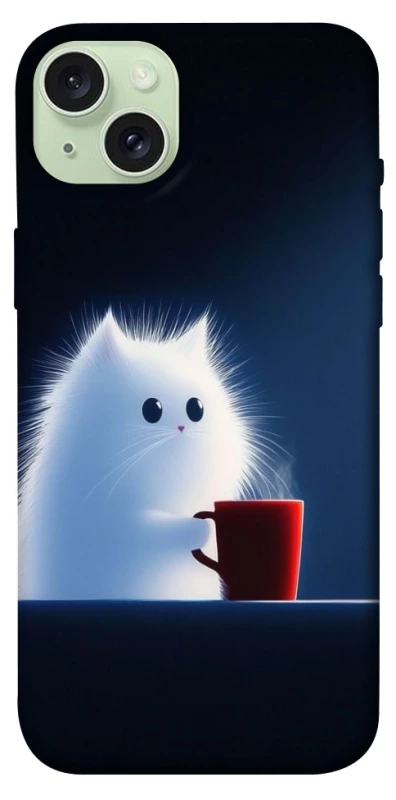 Чехол на Apple iPhone 15 Plus (6.7") Чехол кот с кофе фото 1 из 1