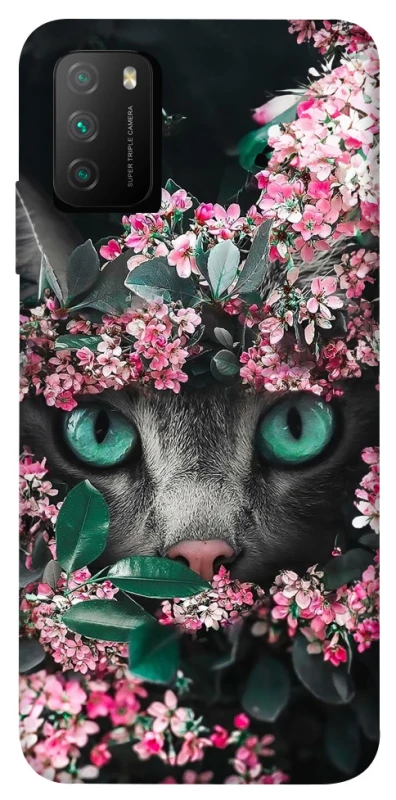 Чохол на Xiaomi Poco M3 Кіт в квітах фото 1 з 1