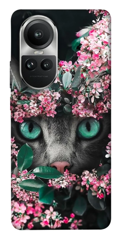 Чехол на Oppo Reno 10 Кот в цветах фото 1 из 1